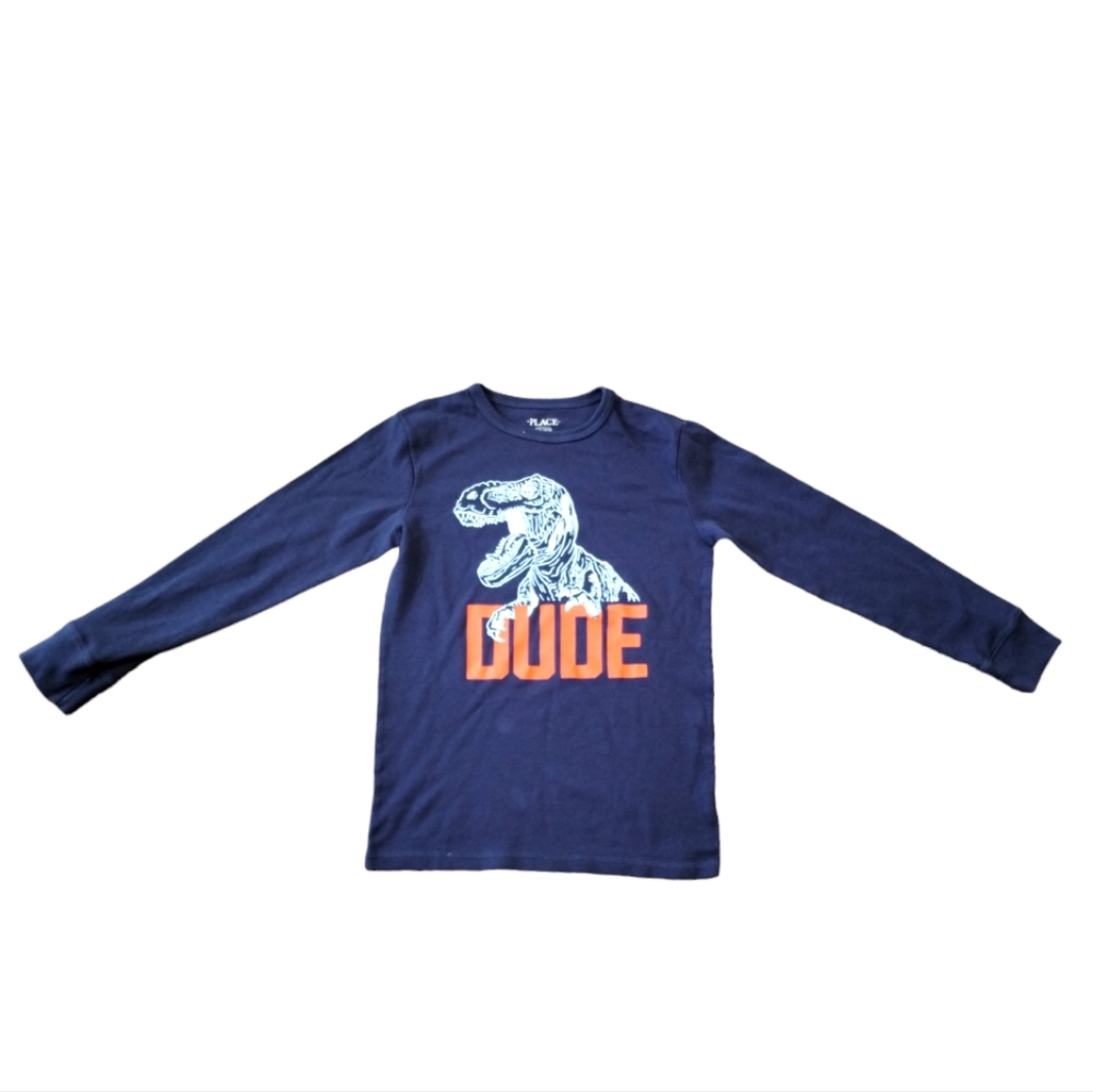 CHILDRENS PLACE LONG SLEEVE  Size L G (10/12) Color Navy Blue Dinosaur T-Rex 🦖